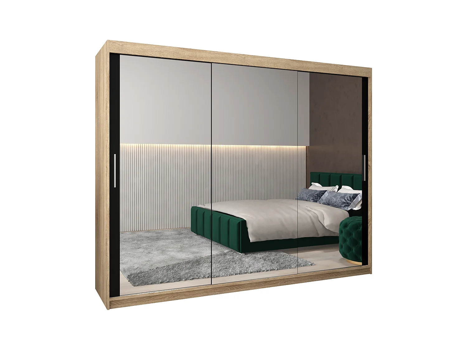 Schwebetürenschrank Tokyo 3 200/250/62 2-Türig (Sonoma/Schwarz)