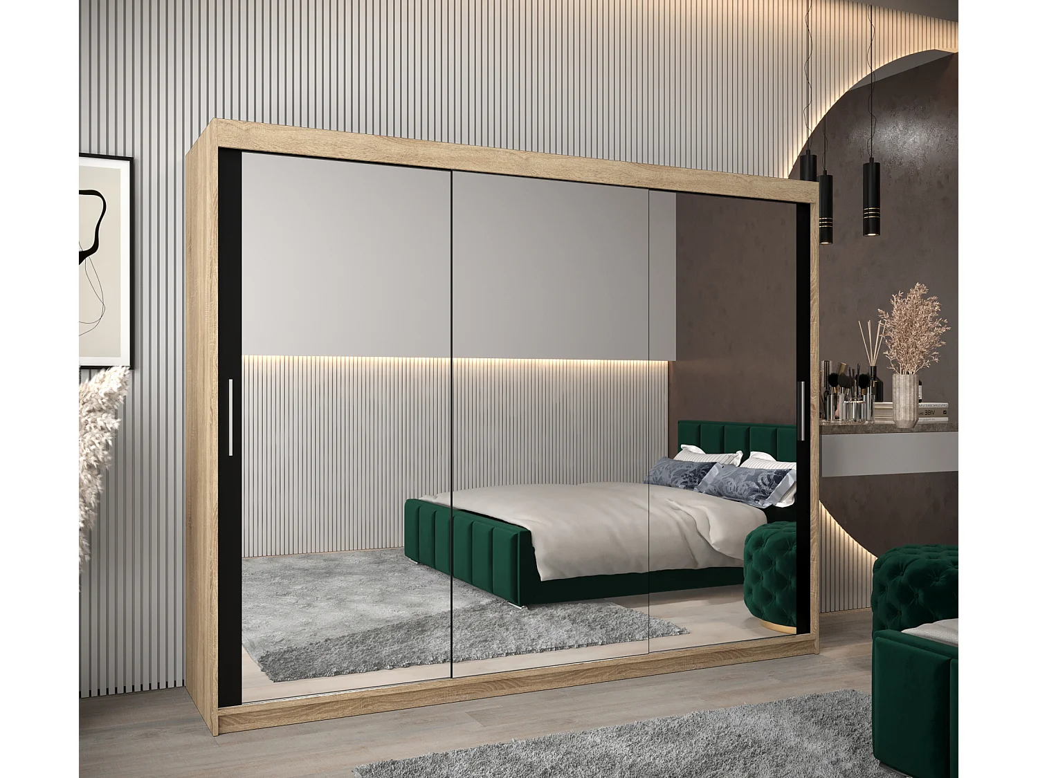 Armoire Tokyo 3 À Portes Coulissantes 200/250/62 3 Portes (Sonoma/Noir)