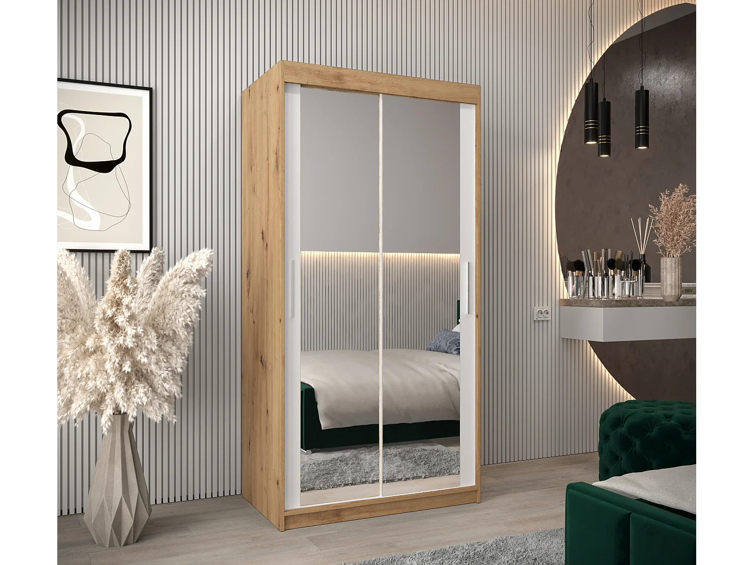 Armoire Tokyo 3 À Portes Coulissantes 200/100/62 2 portes (Artisan/Blanc)