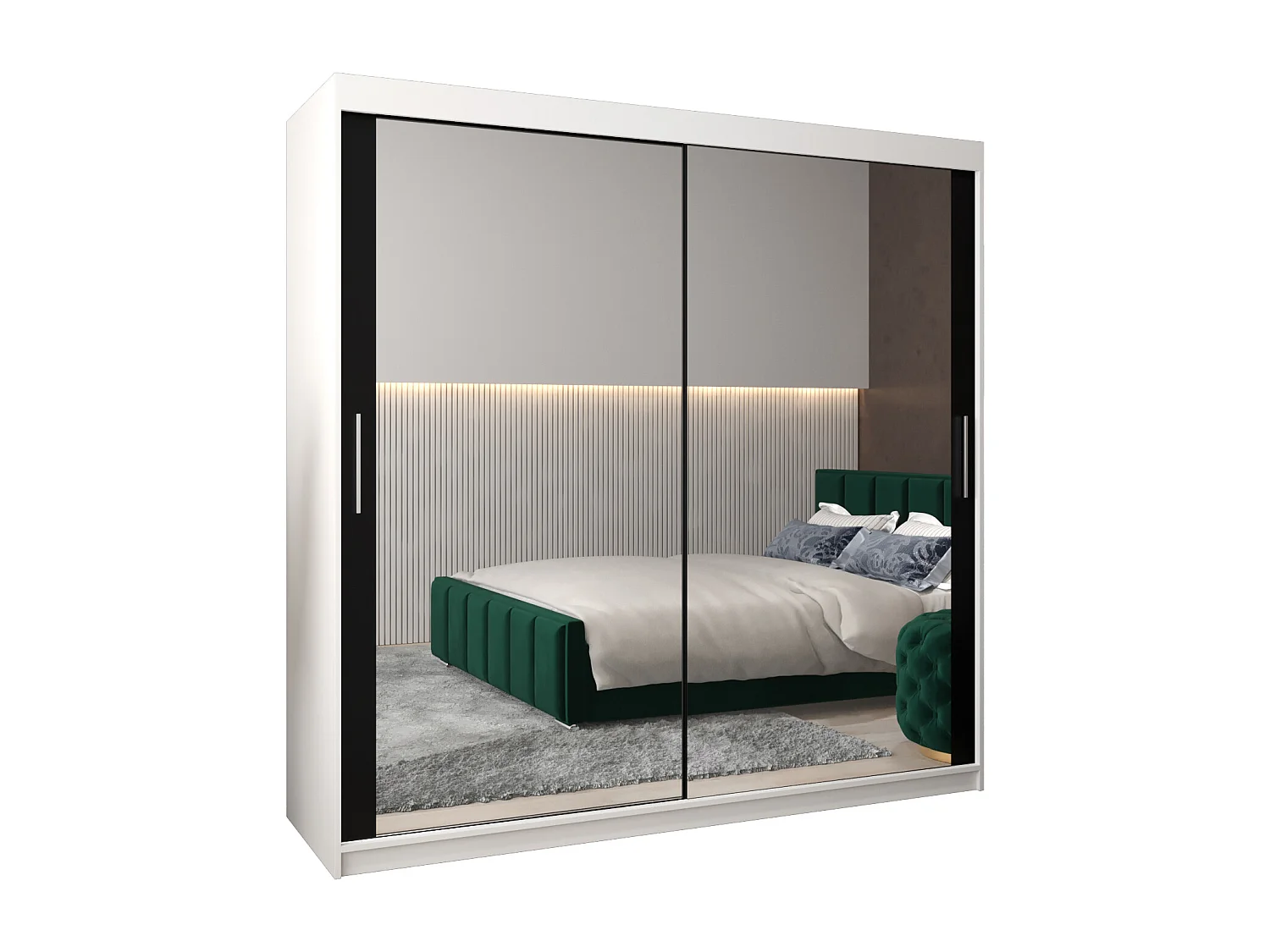 Tokyo 3 kledingkast met schuifdeuren 200/200/62 2 deuren (wit/zwart)