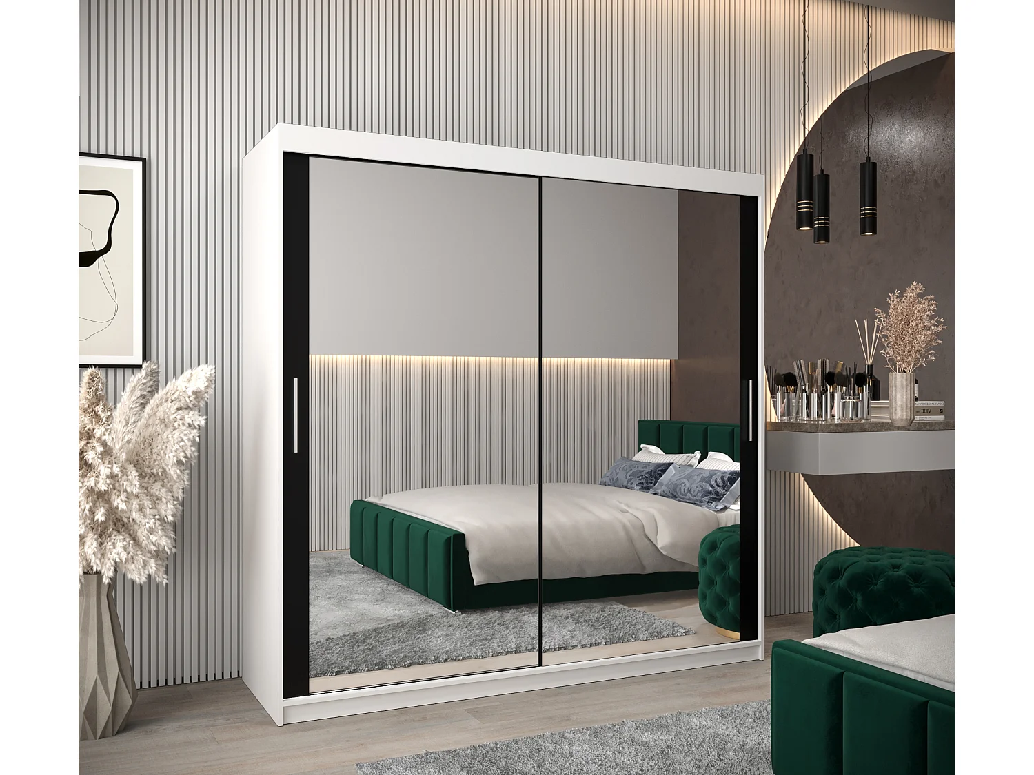 Tokyo 3 kledingkast met schuifdeuren 200/200/62 2 deuren (wit/zwart)