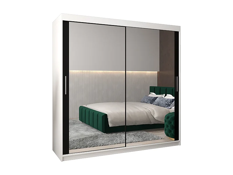 Tokyo 3 kledingkast met schuifdeuren 200/200/62 2 deuren (wit/zwart)