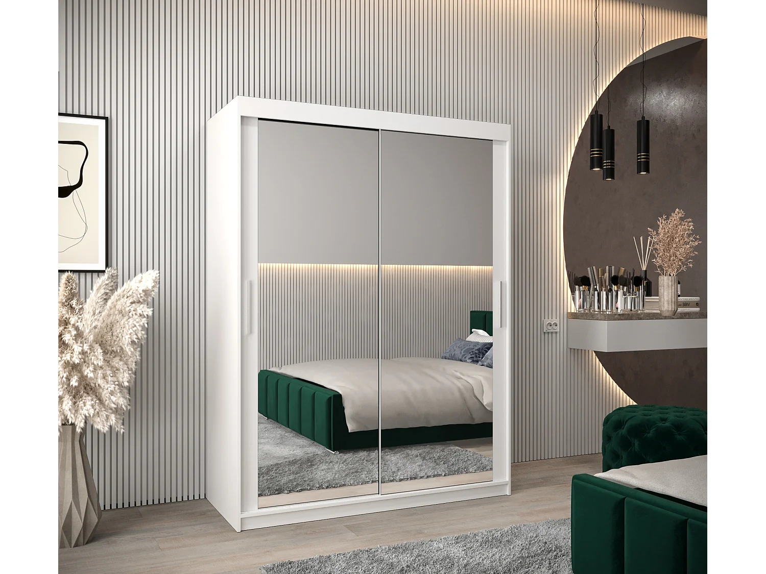 Schwebetürenschrank Tokyo 3 200/150/62 2-Türig (Weiß)