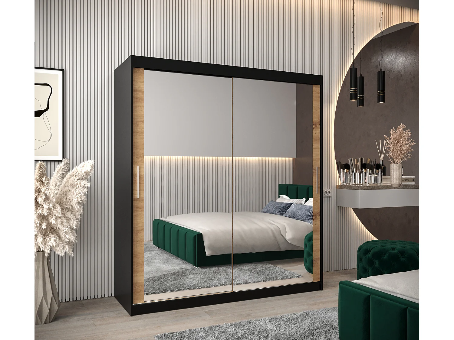 Armoire Tokyo 3 À Portes Coulissantes 200/180/62 2 portes (Noir/Artisan)