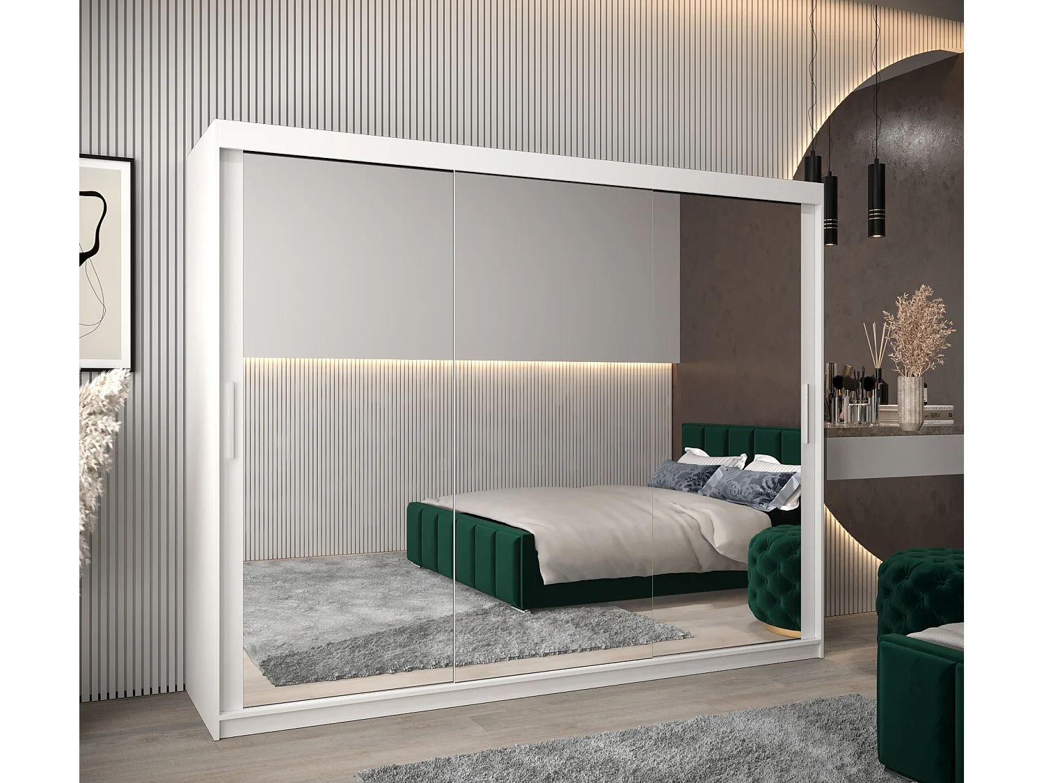 Schwebetürenschrank Tokyo 3 200/250/62 2-Türig (Weiß)