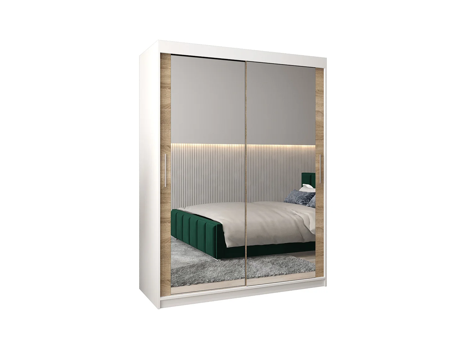 Schwebetürenschrank Tokyo 3 200/150/62 2-Türig (Weiß/Sonoma)