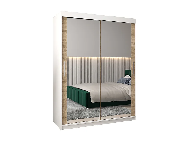 Schwebetürenschrank Tokyo 3 200/150/62 2-Türig (Weiß/Sonoma)