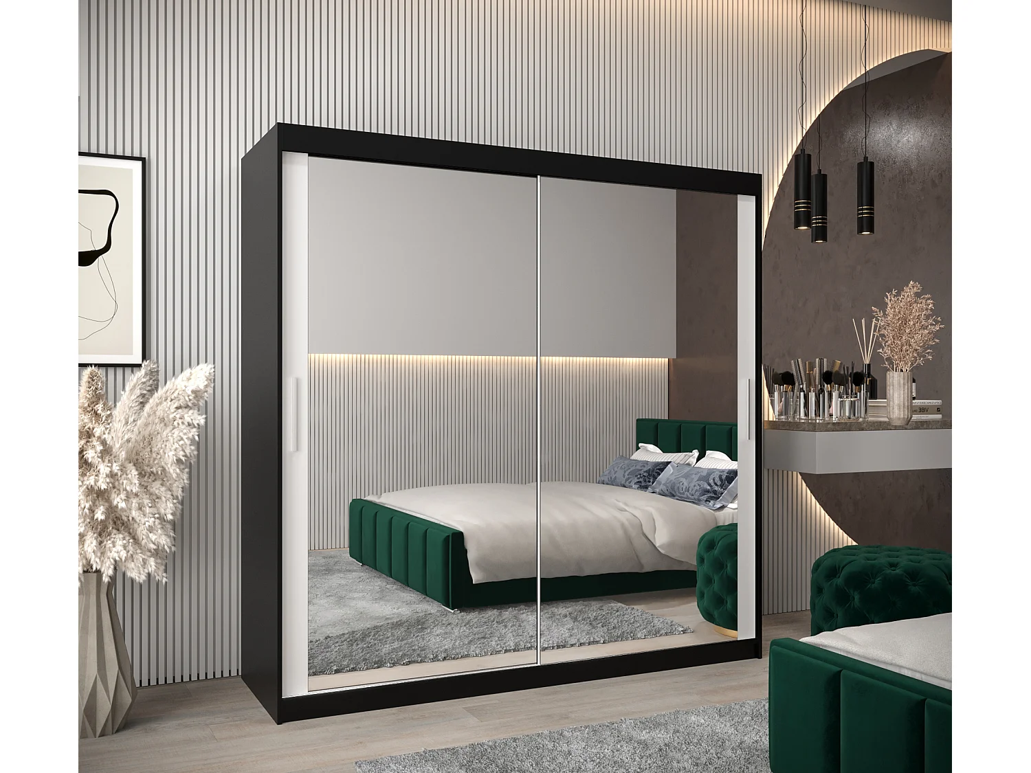 Armadio Tokyo 3 ad ante scorrevoli 200/200/62 2 porte (nero/bianco)