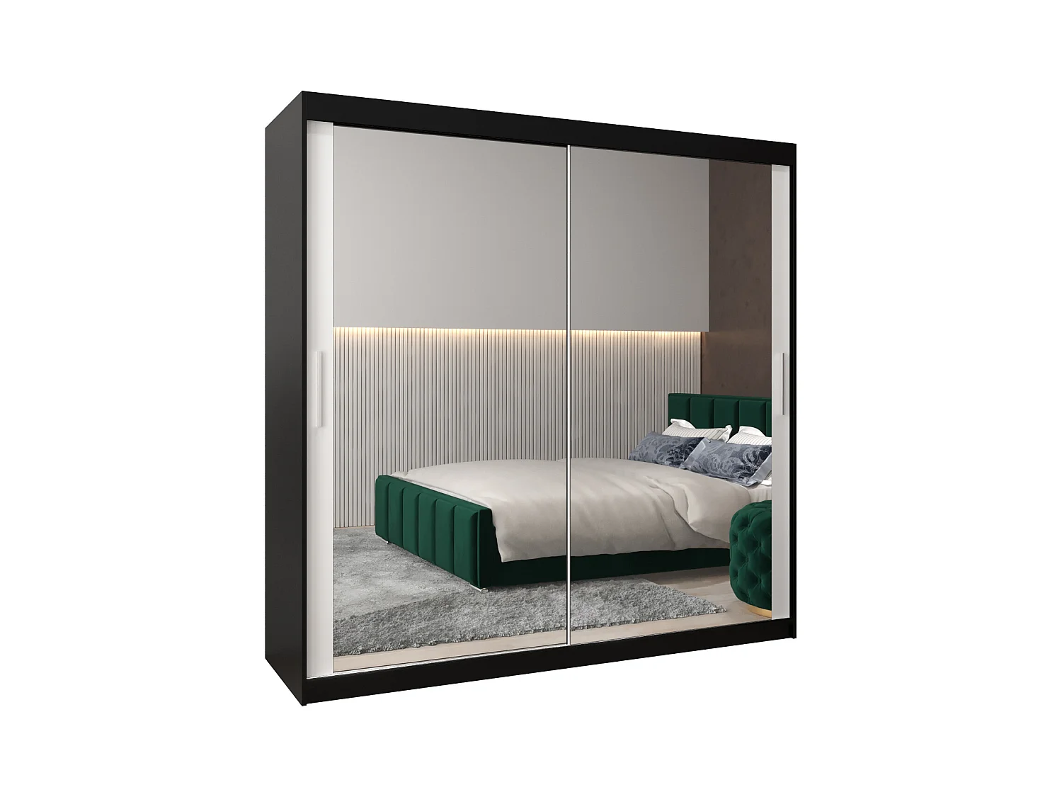 Schwebetürenschrank Tokyo 3 200/200/62 2-Türig (Schwarz/Weiß)