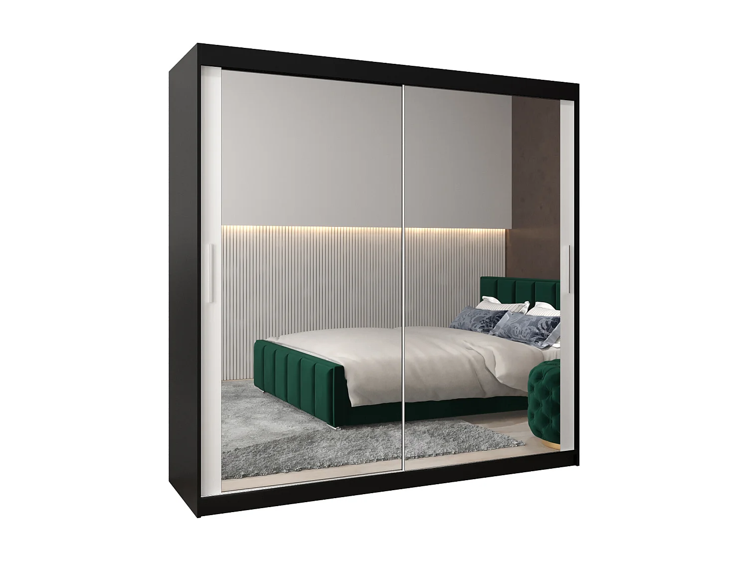 Schwebetürenschrank Tokyo 3 200/200/62 2-Türig (Schwarz/Weiß)