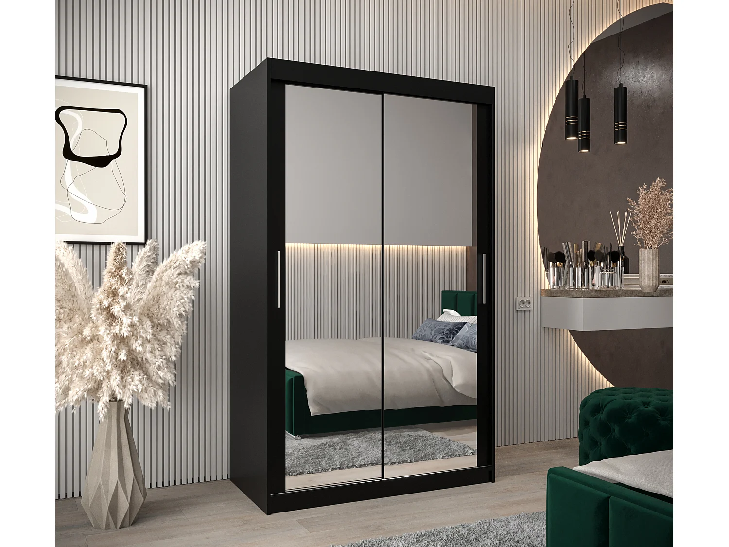 Armoire Tokyo 3 À Portes Coulissantes 200/120/62 2 portes (Noir/Noir)