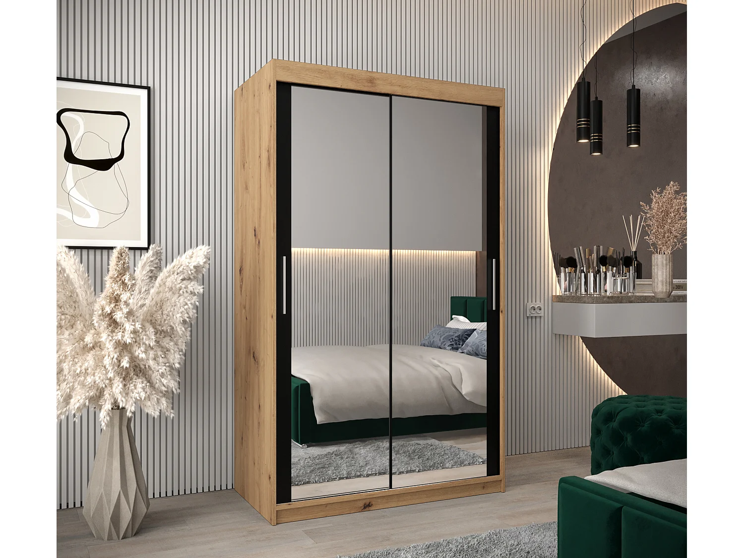 Armoire Tokyo 3 À Portes Coulissantes 200/120/62 2 portes (Artisan/Noir)