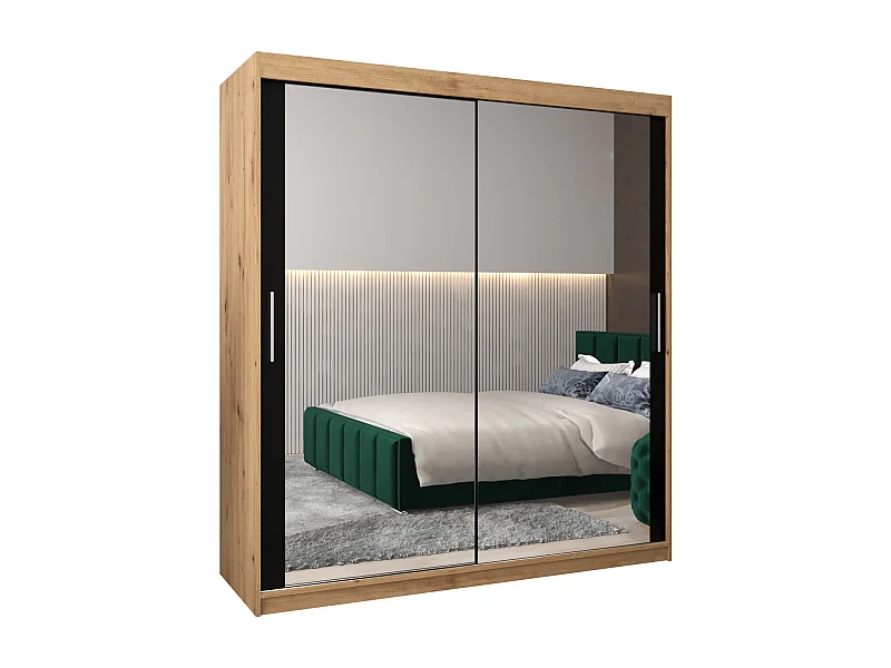 Schwebetürenschrank Tokyo 3 200/180/62 2-Türig (Artisan/Schwarz)