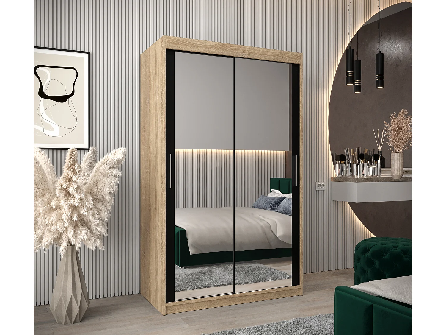 Armoire Tokyo 3 À Portes Coulissantes 200/120/62 2 portes (Sonoma/Noir)