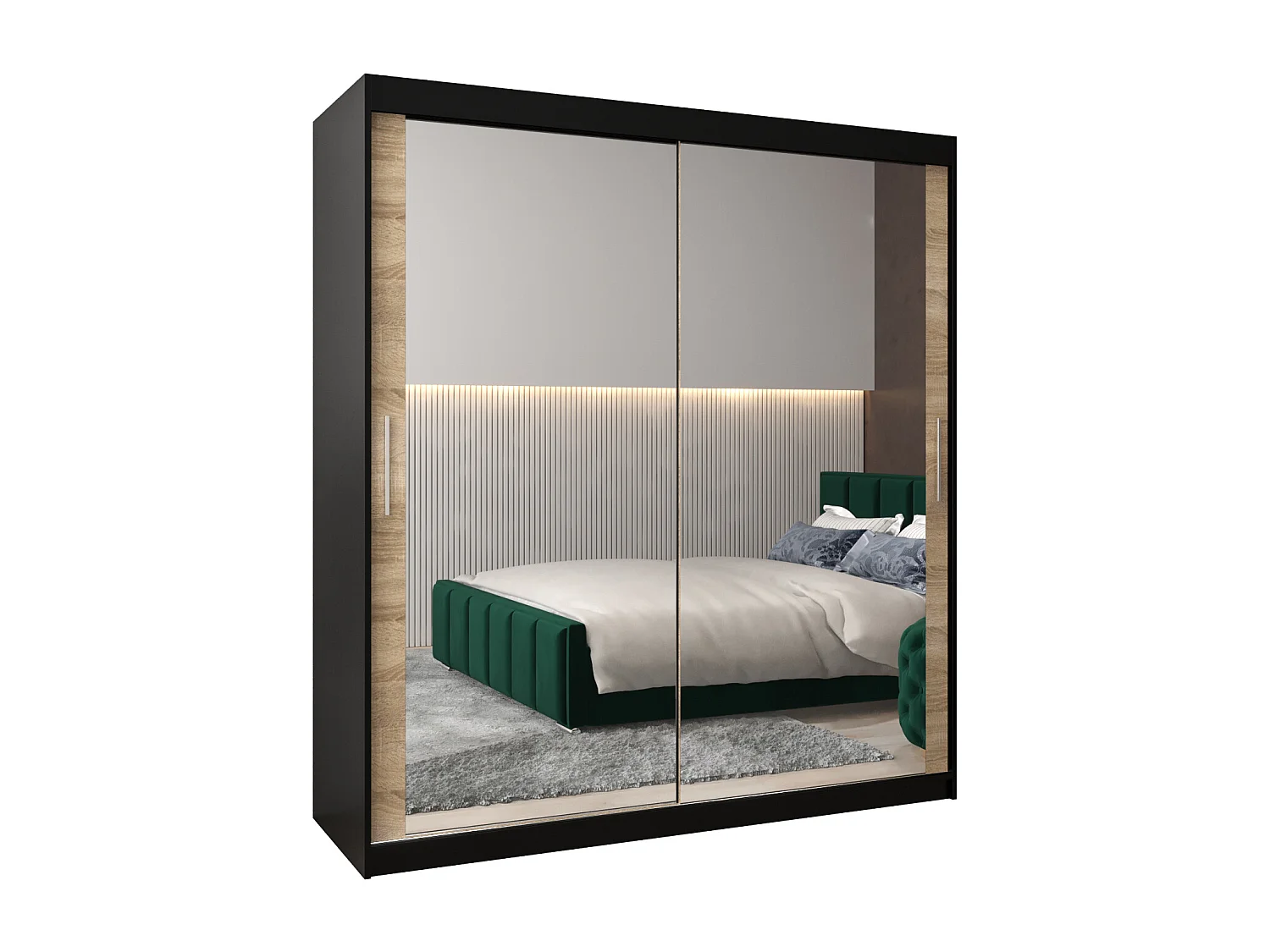 Schwebetürenschrank Tokyo 3 200/180/62 2-Türig (Schwarz/Sonoma)