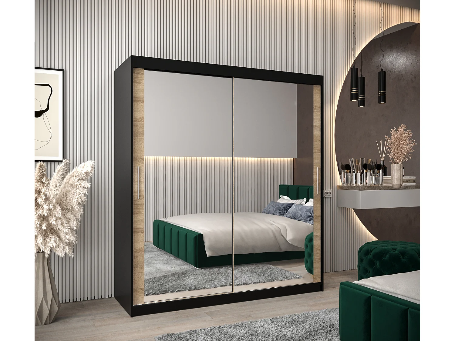 Armadio Tokyo 3 ad ante scorrevoli 200/180/62 2 porte (nero/sonoma)