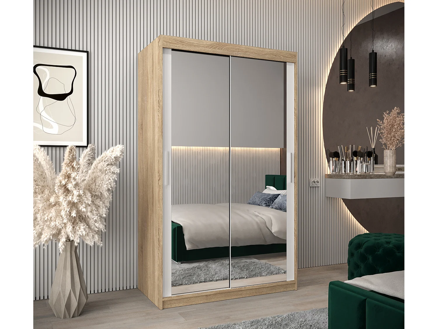 Armadio Tokyo 3 ad ante scorrevoli 200/120/62 2 porte (sonoma/bianco)