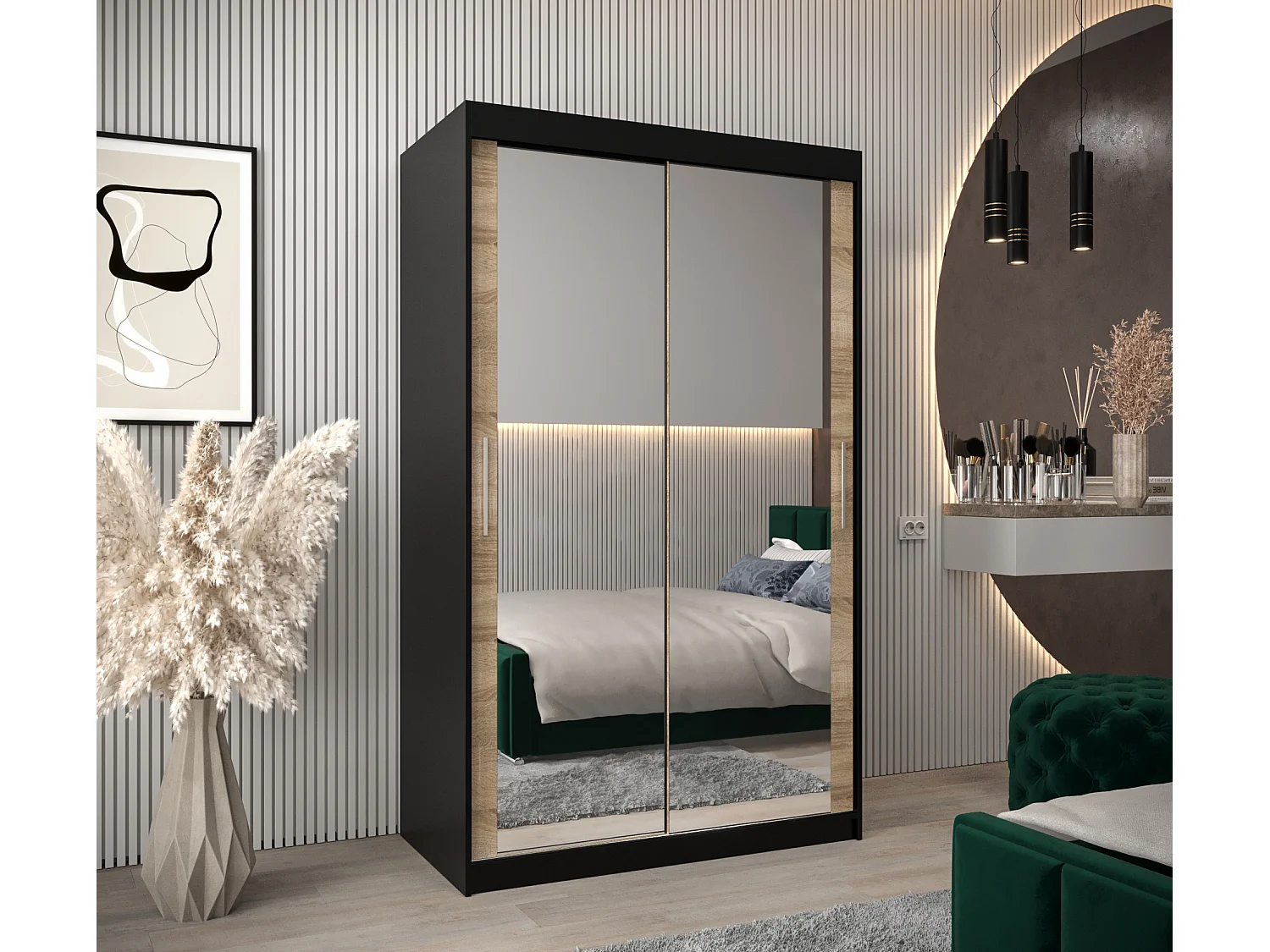 Armoire Tokyo 3 À Portes Coulissantes 200/120/62 2 portes (Noir/Sonoma)