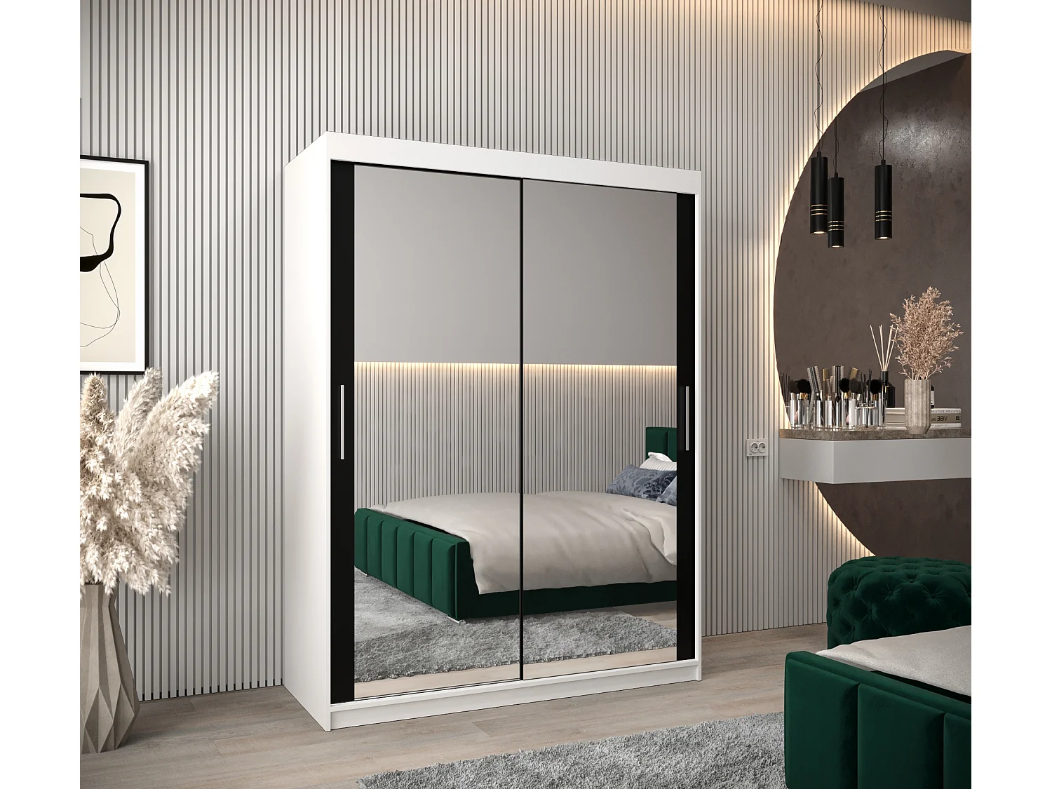 Armoire Tokyo 3 À Portes Coulissantes 200/150/62 2 portes (Blanc/Noir)