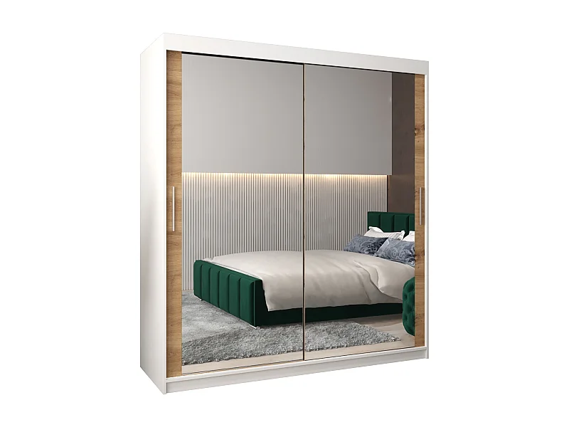 Tokyo 3 kledingkast met schuifdeuren 200/180/62 2 deuren (wit/artisan)