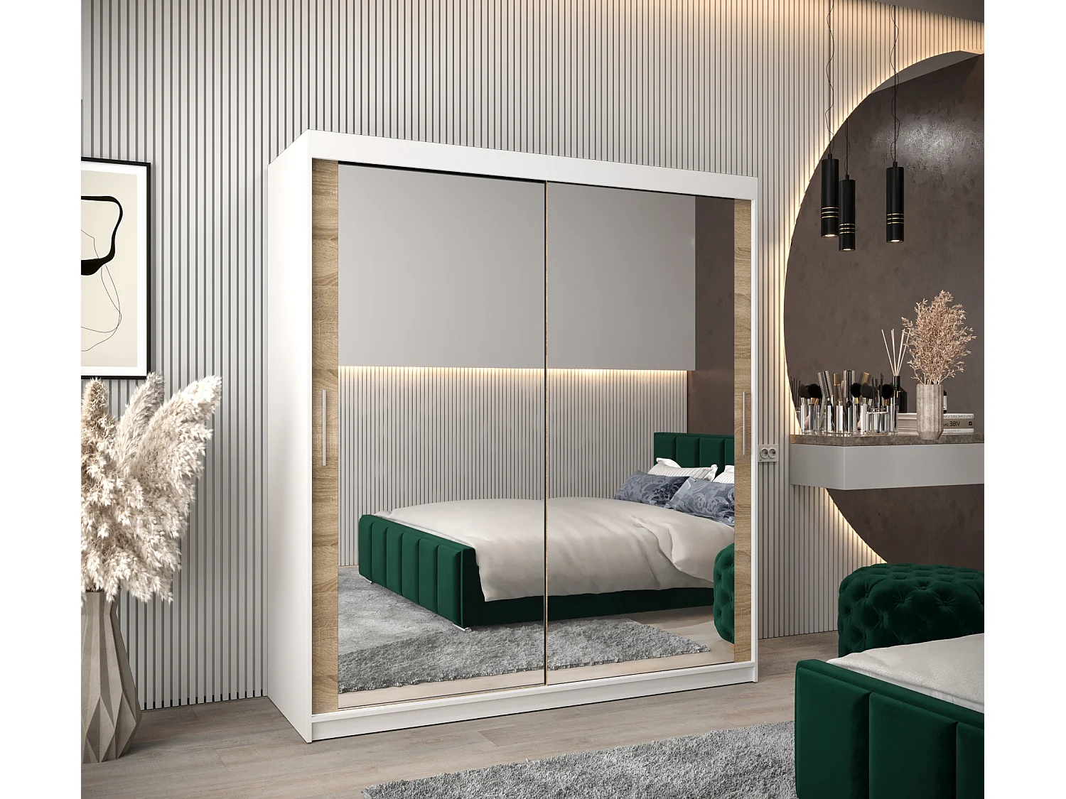 Armadio Tokyo 3 ad ante scorrevoli 200/180/62 2 porte (bianco/sonoma)