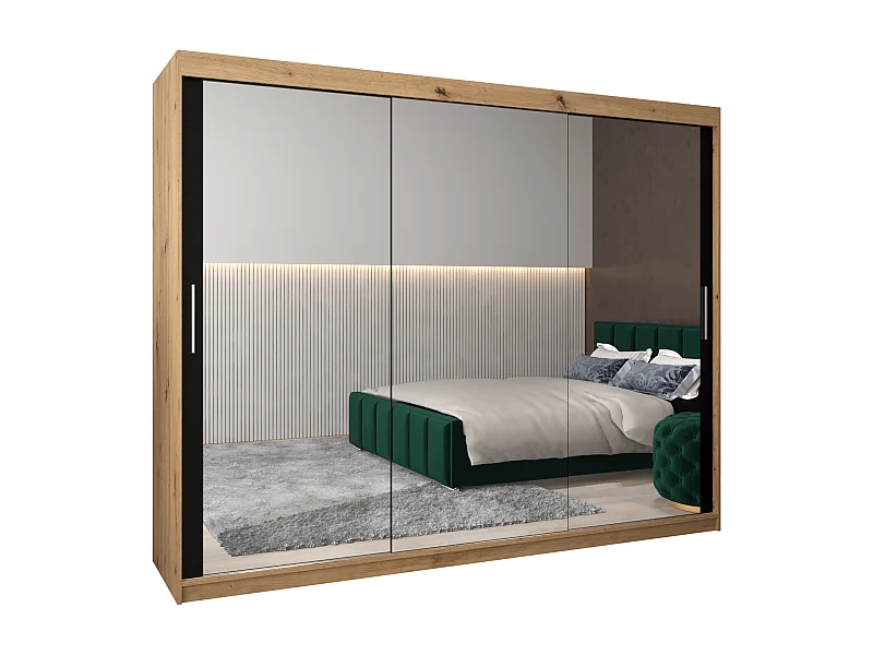 Armoire Tokyo 3 À Portes Coulissantes 200/250/62 3 Portes (Artisan/Noir)