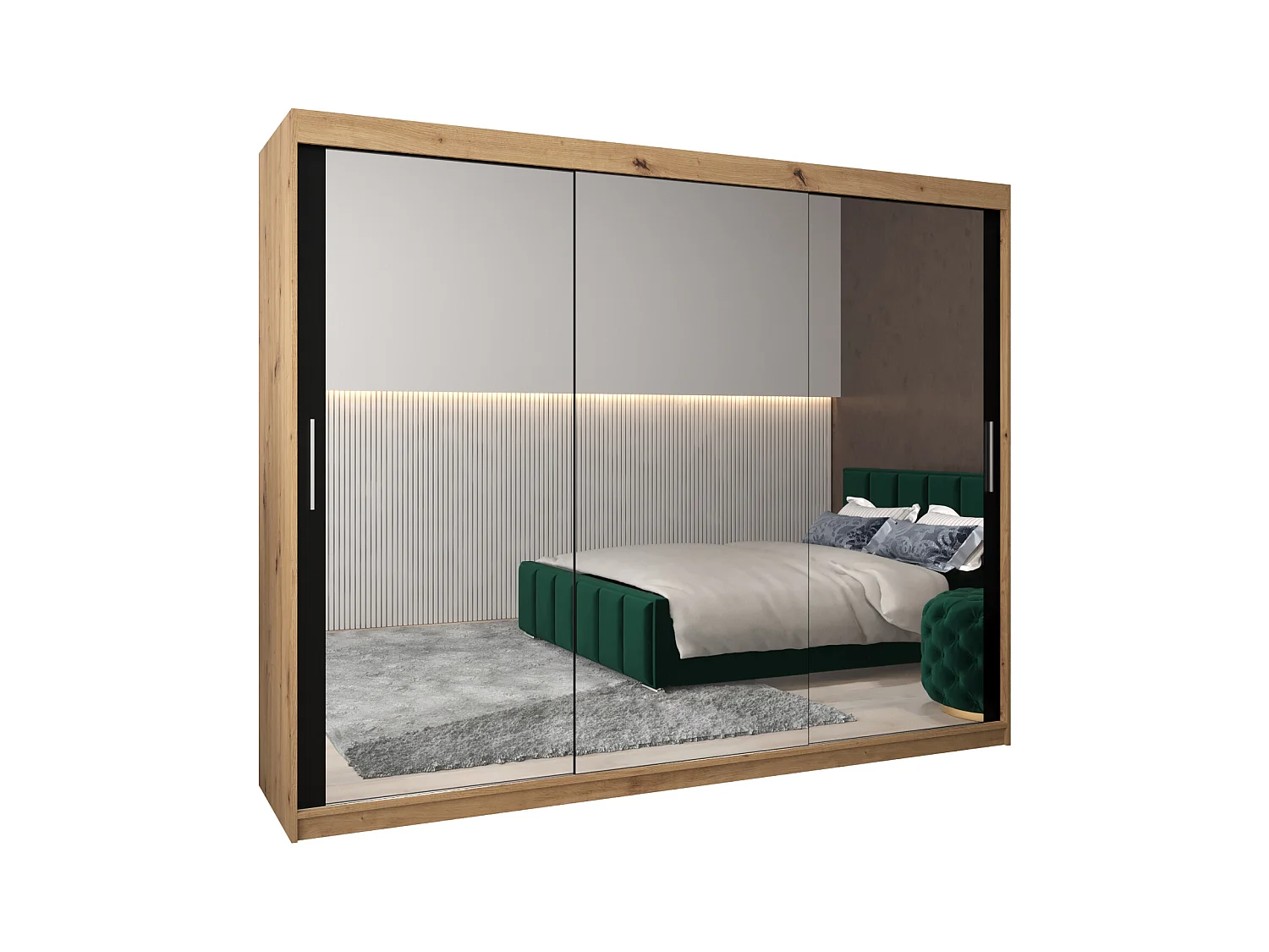 Schwebetürenschrank Tokyo 3 200/250/62 2-Türig (Artisan/Schwarz)