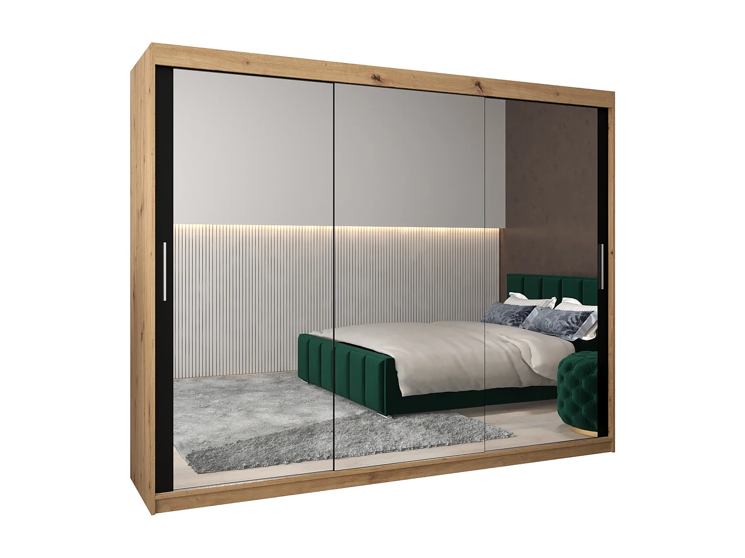 Armoire Tokyo 3 À Portes Coulissantes 200/250/62 3 Portes (Artisan/Noir)