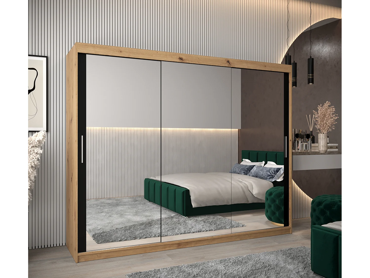 Armoire Tokyo 3 À Portes Coulissantes 200/250/62 3 Portes (Artisan/Noir)