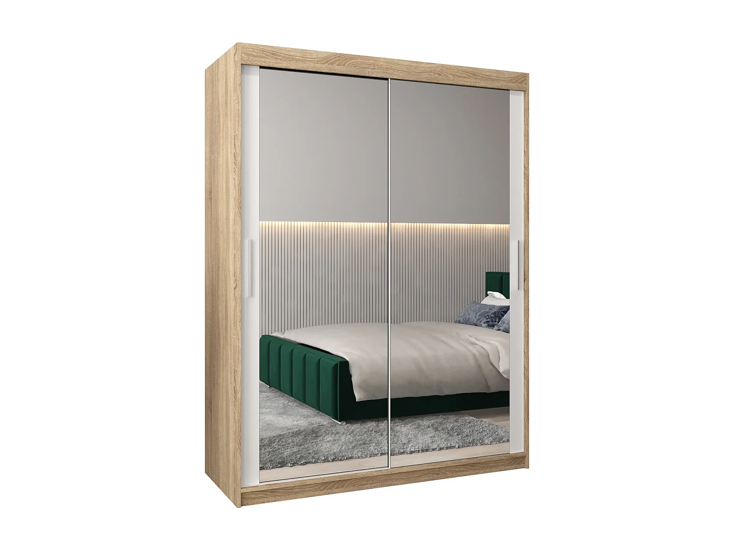 Schwebetürenschrank Tokyo 3 200/150/62 2-Türig (Sonoma/Weiß)