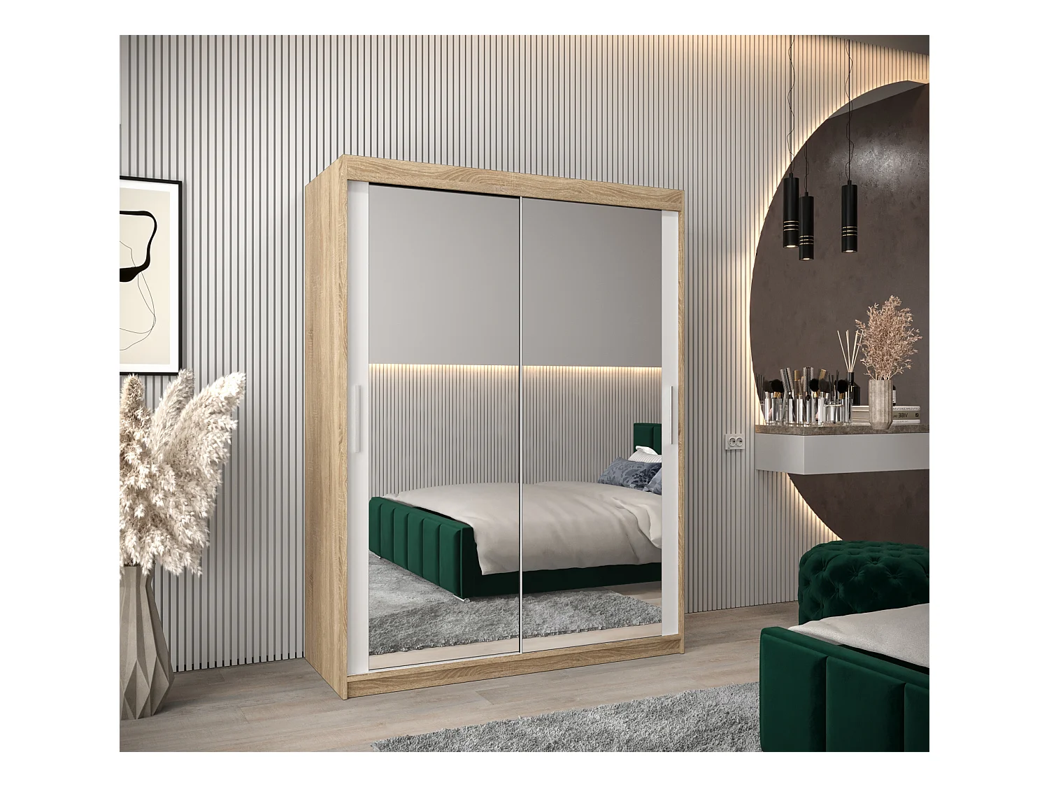 Armoire Tokyo 3 À Portes Coulissantes 200/150/62 2 portes (Sonoma/Blanc)