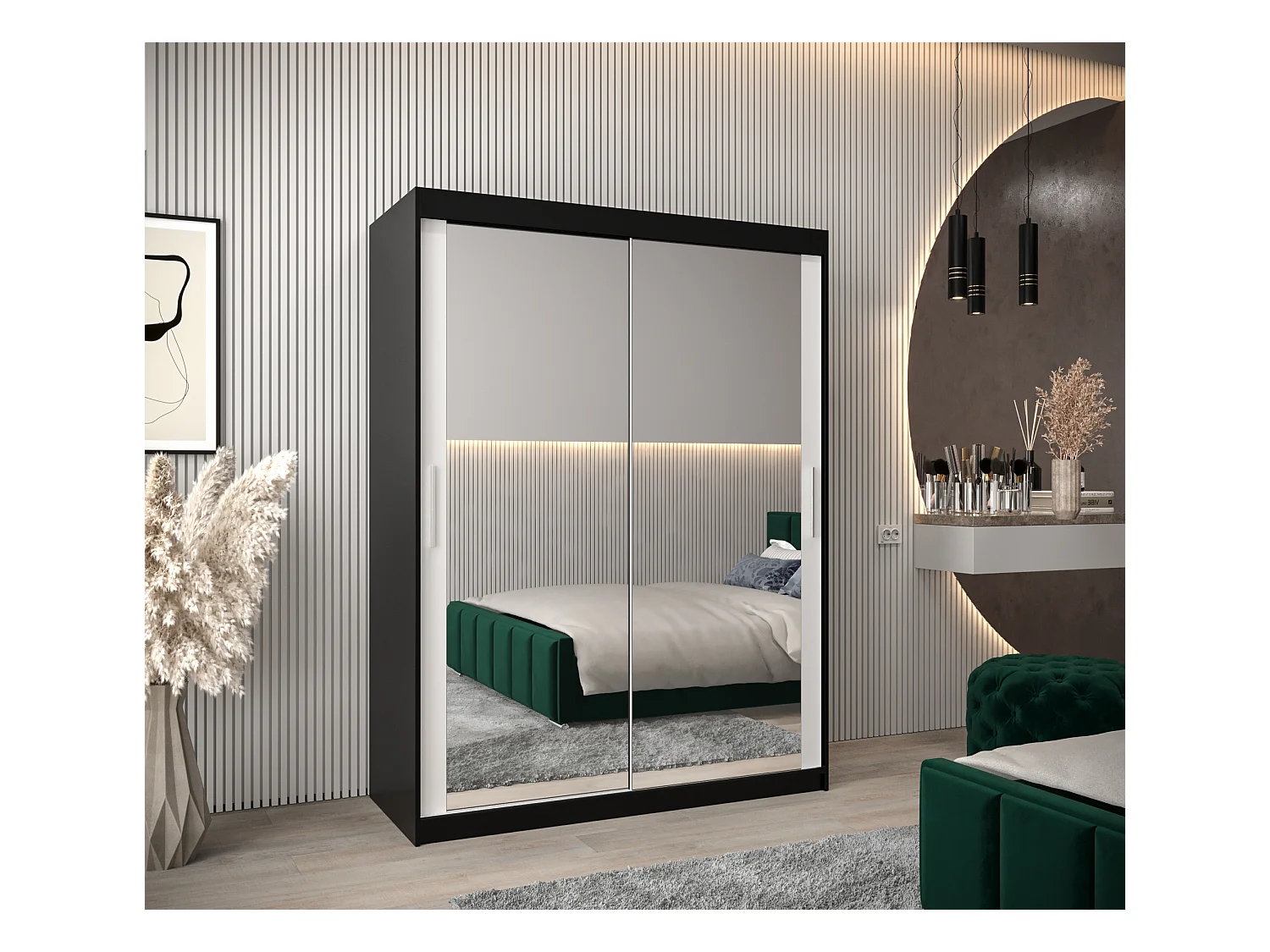 Armoire Tokyo 3 À Portes Coulissantes 200/150/62 2 portes (Noir/Blanc)