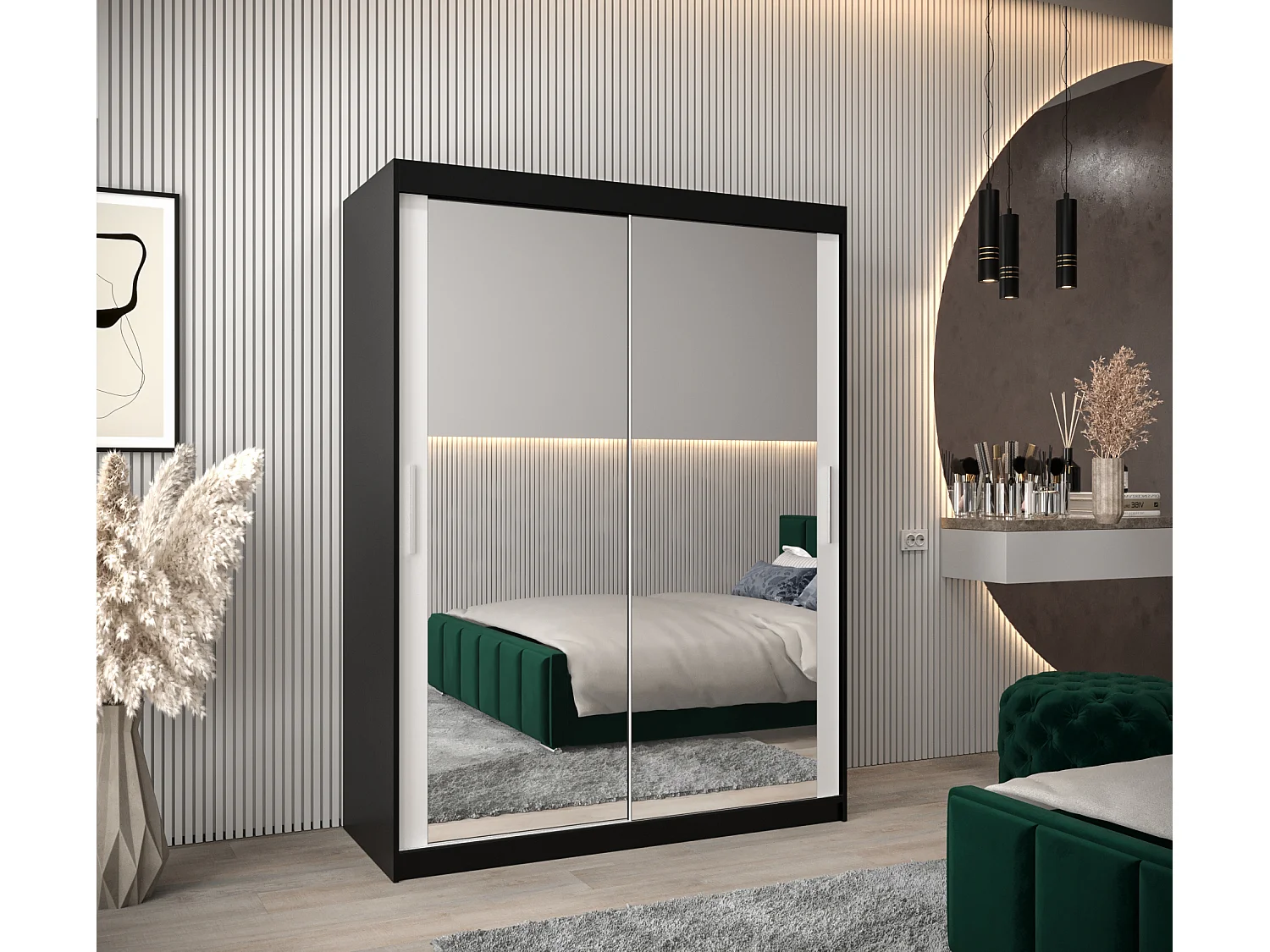 Armoire Tokyo 3 À Portes Coulissantes 200/150/62 2 portes (Noir/Blanc)