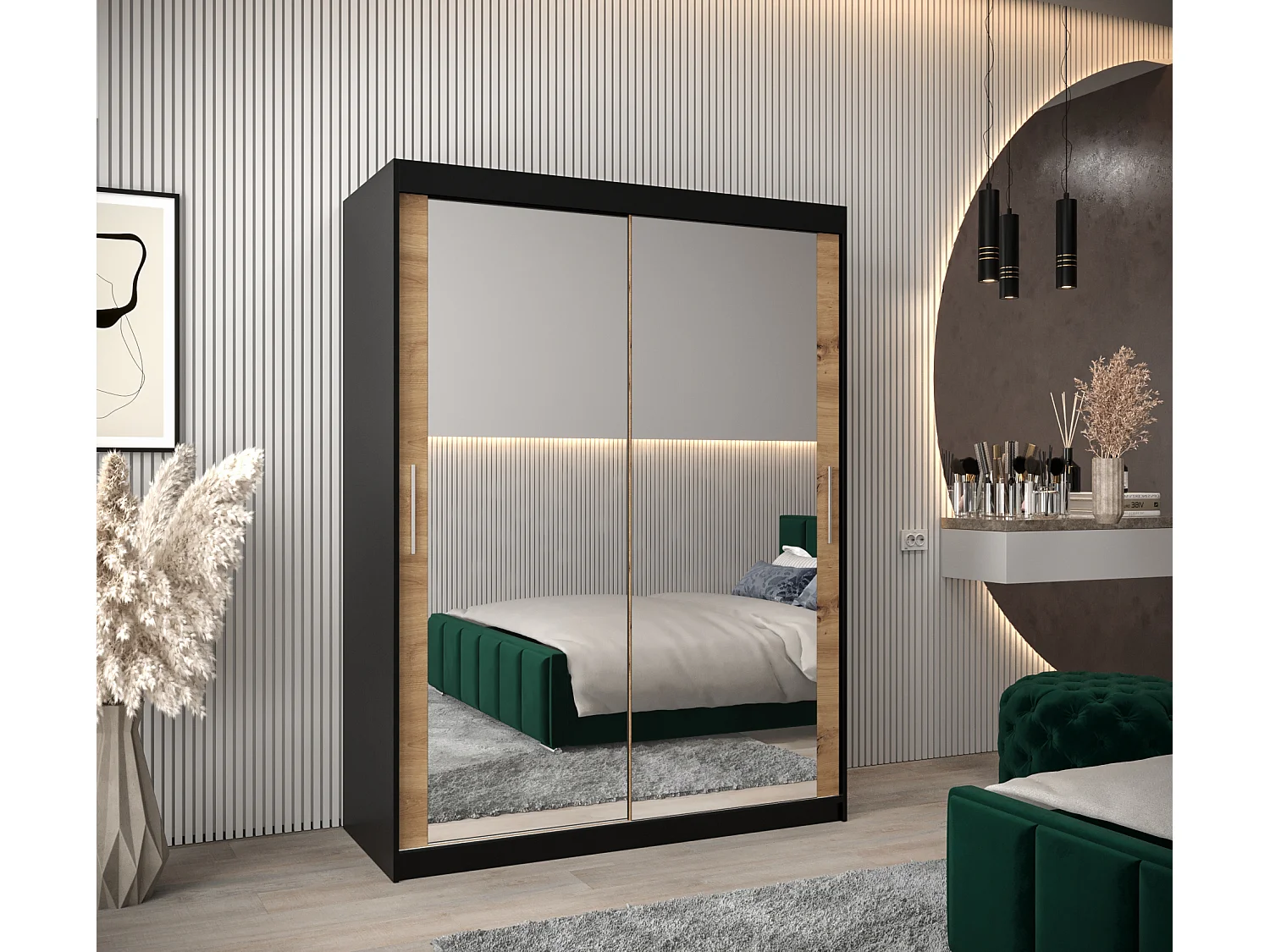 Armoire Tokyo 3 À Portes Coulissantes 200/150/62 2 portes (Noir/Artisan)