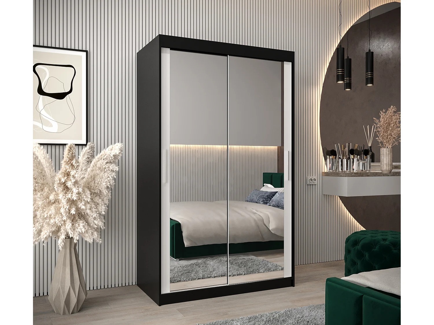 Armoire Tokyo 3 À Portes Coulissantes 200/120/62 2 portes (Noir/Blanc)