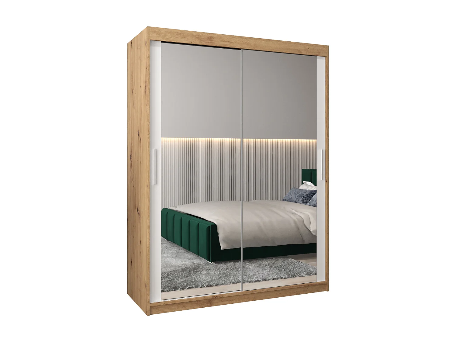 Schwebetürenschrank Tokyo 3 200/150/62 2-Türig (Artisan/Weiß)