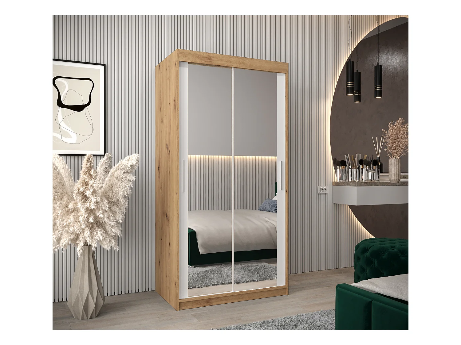 Armoire Tokyo 3 À Portes Coulissantes 200/150/62 2 portes (Artisan/Blanc)