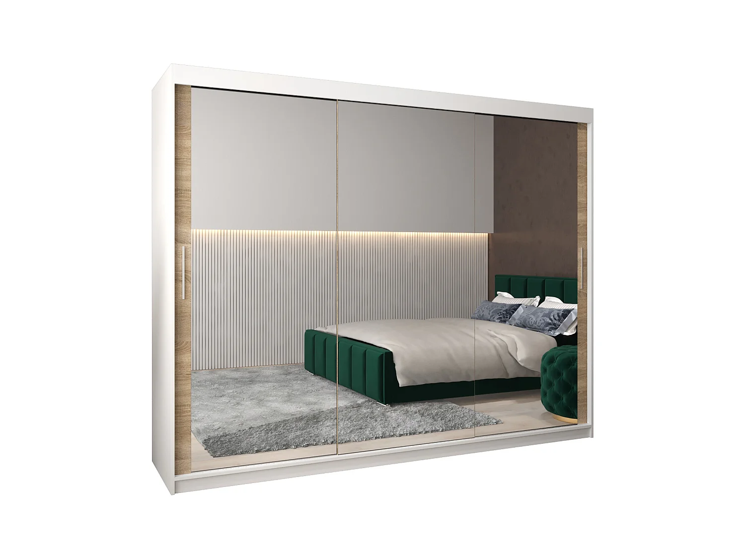 Schwebetürenschrank Tokyo 3 200/250/62 2-Türig (Weiß/Sonoma)