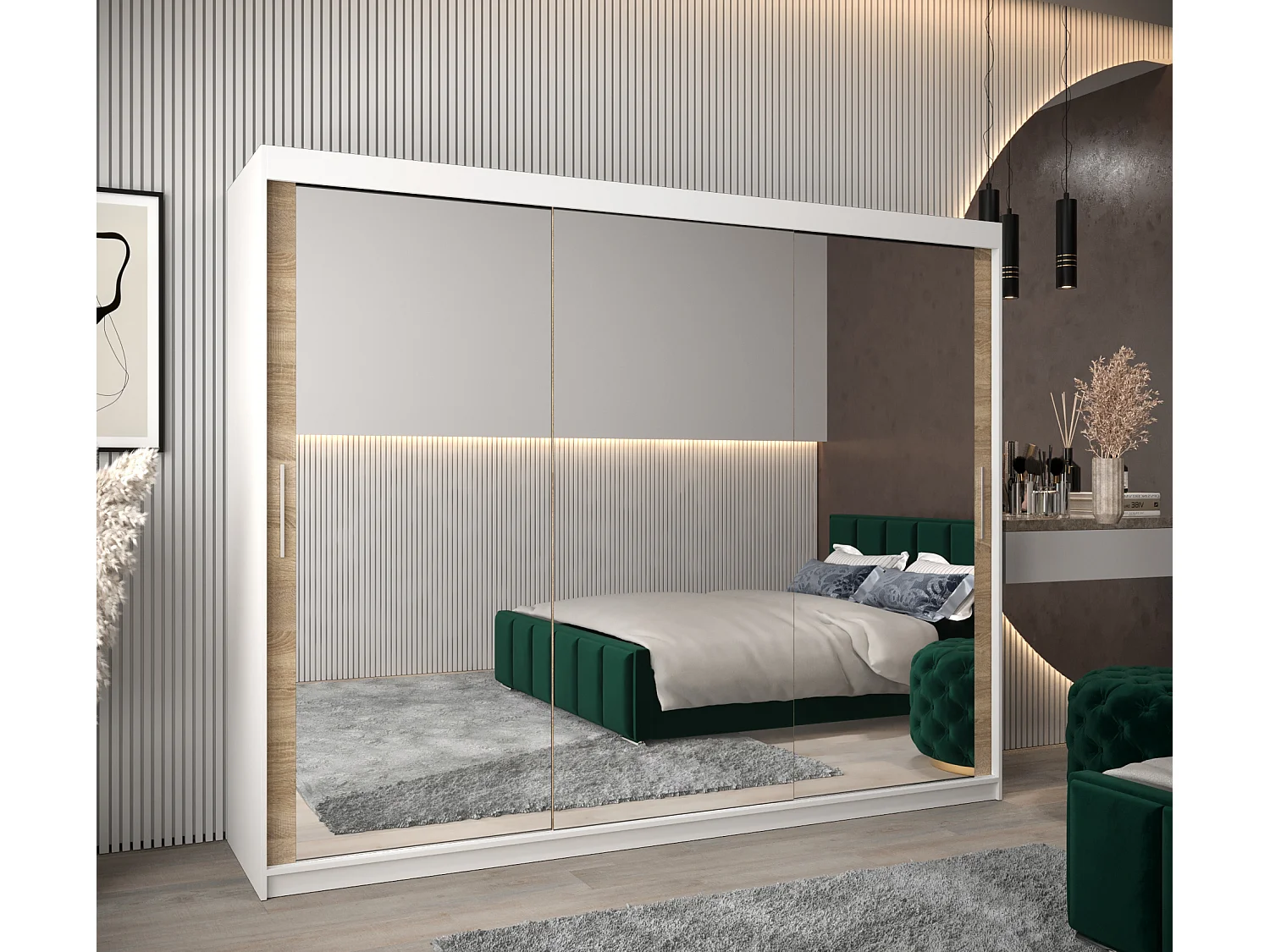 Armoire Tokyo 3 À Portes Coulissantes 200/250/62 3 Portes (Blanc/Sonoma)