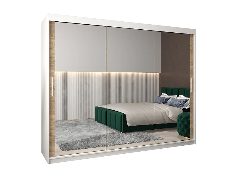 Schwebetürenschrank Tokyo 3 200/250/62 2-Türig (Weiß/Sonoma)