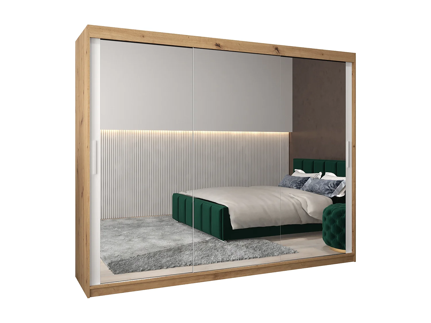 Schwebetürenschrank Tokyo 3 200/250/62 2-Türig (Artisan/Weiß)