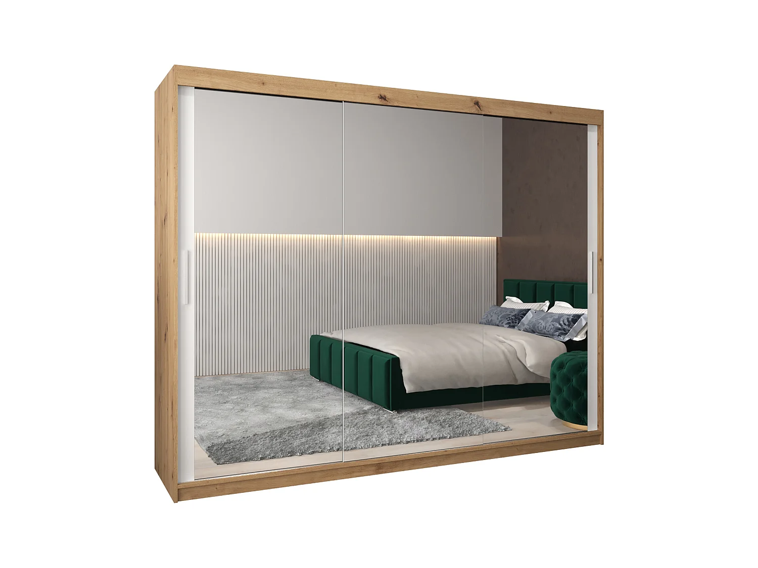 Schwebetürenschrank Tokyo 3 200/250/62 2-Türig (Artisan/Weiß)
