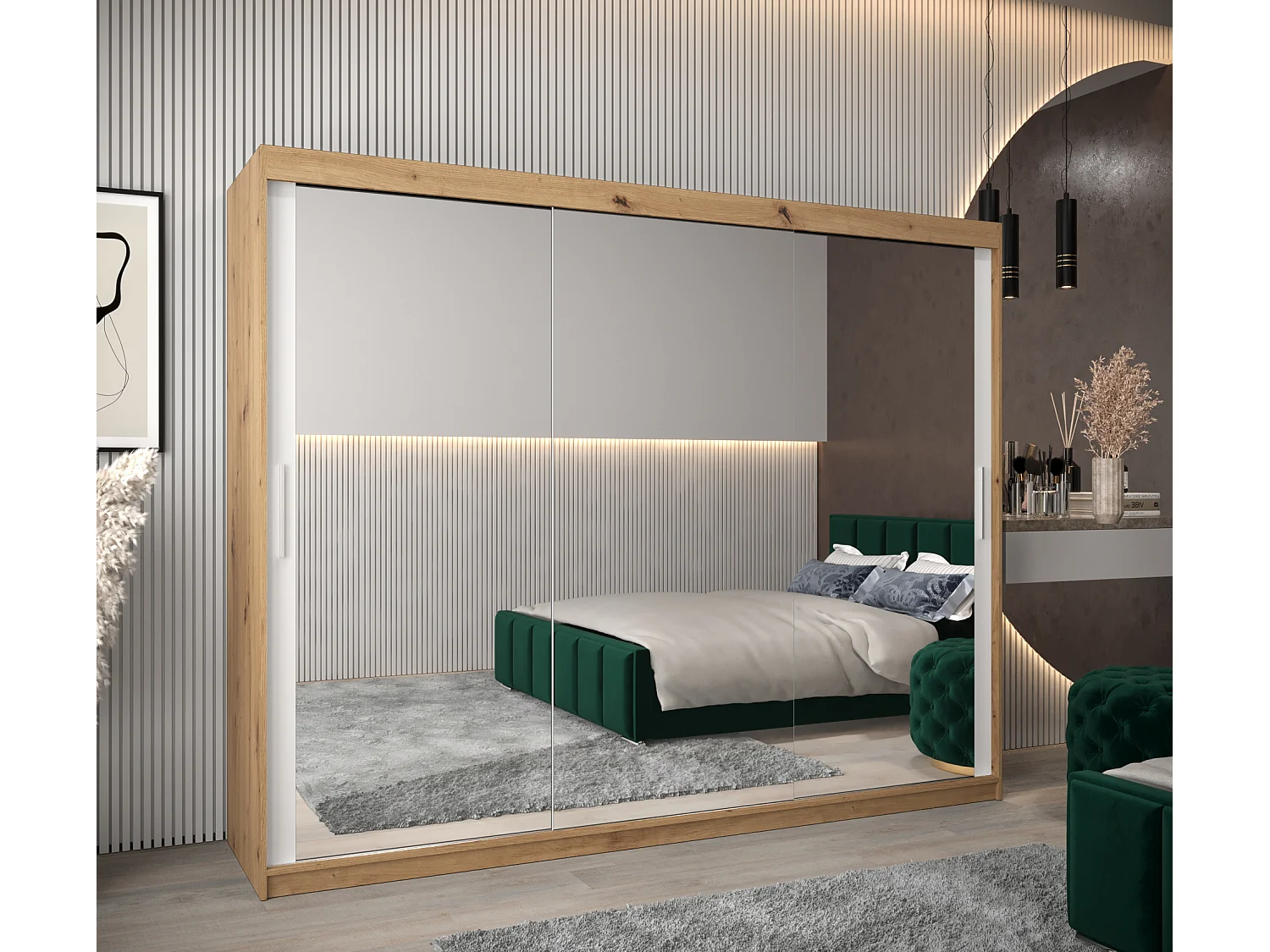 Armoire Tokyo 3 À Portes Coulissantes 200/250/62 3 Portes (Artisan/Blanc)