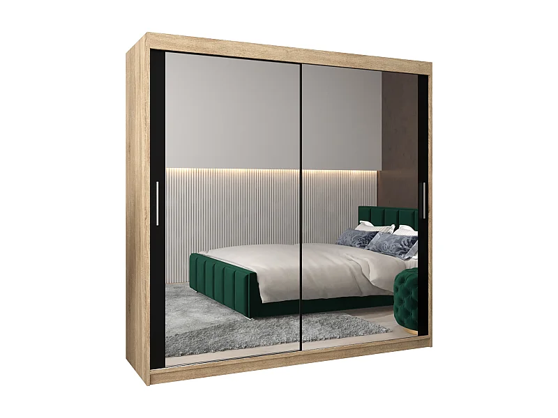 Schwebetürenschrank Tokyo 3 200/200/62 2-Türig (Sonoma/Schwarz)