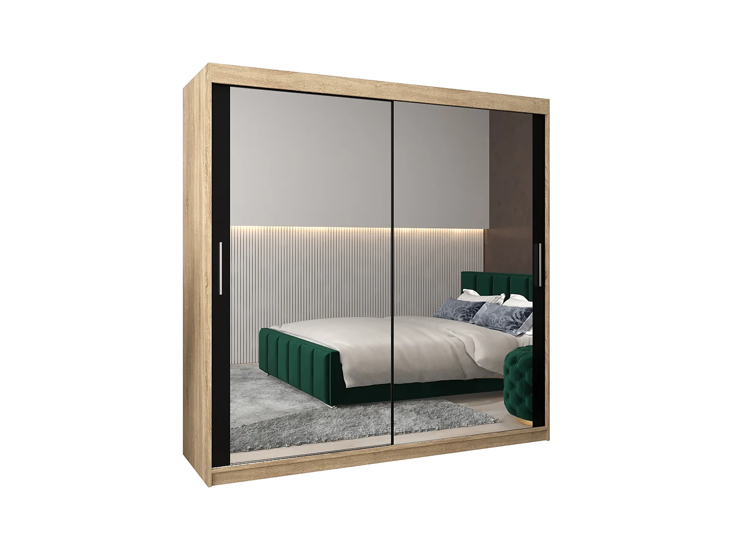Schwebetürenschrank Tokyo 3 200/200/62 2-Türig (Sonoma/Schwarz)
