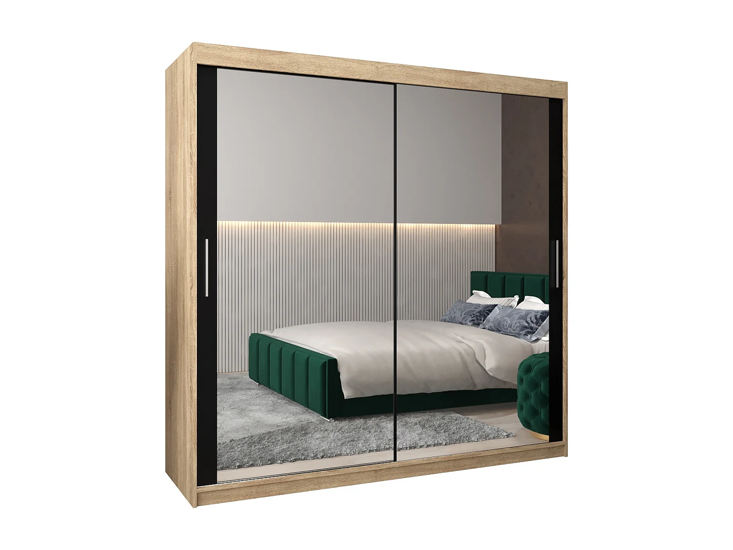 Armoire Tokyo 3 À Portes Coulissantes 200/200/62 2 portes (Sonoma/Noir)