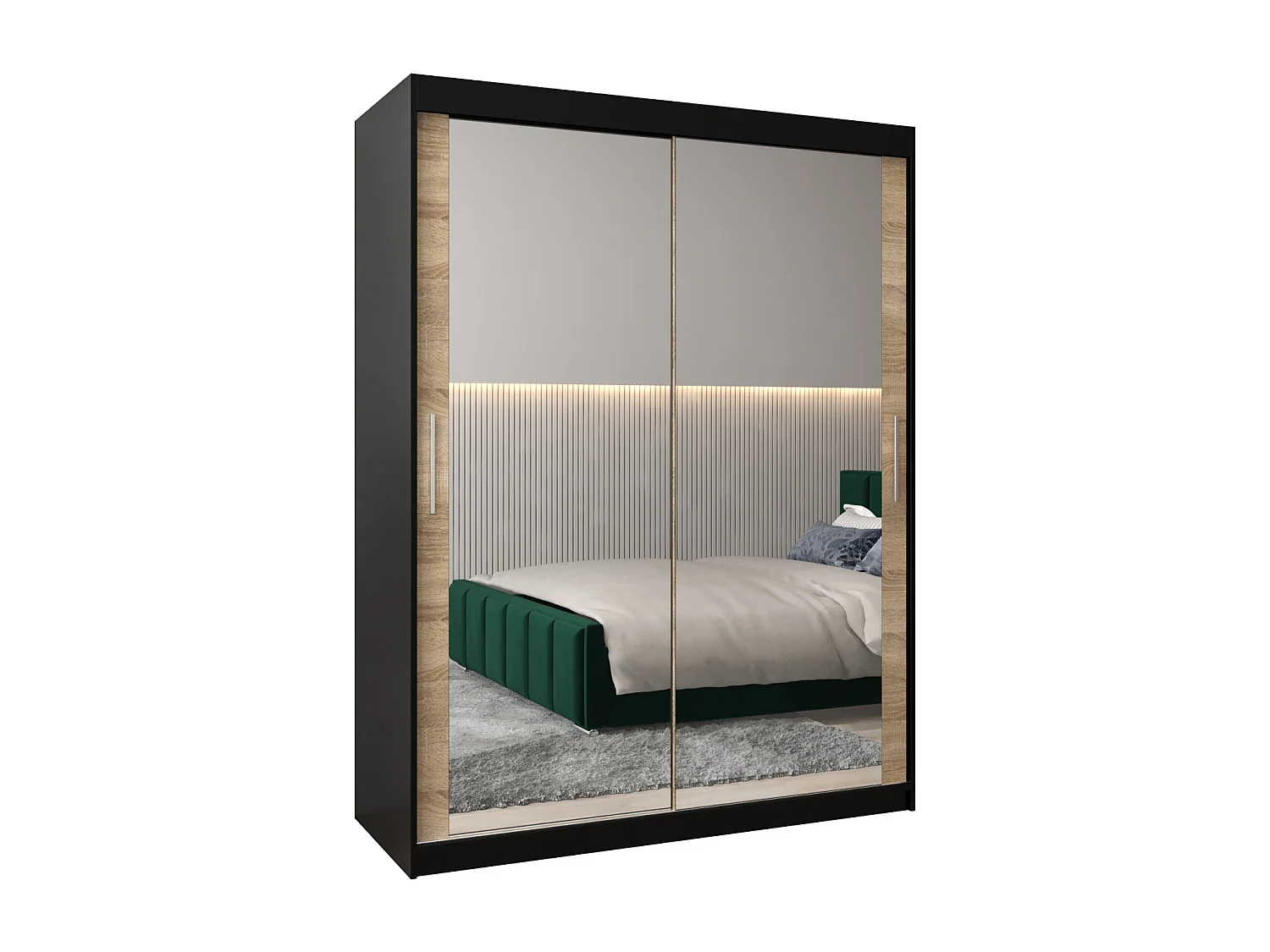 Schwebetürenschrank Tokyo 3 200/150/62 2-Türig (Schwarz/Sonoma)