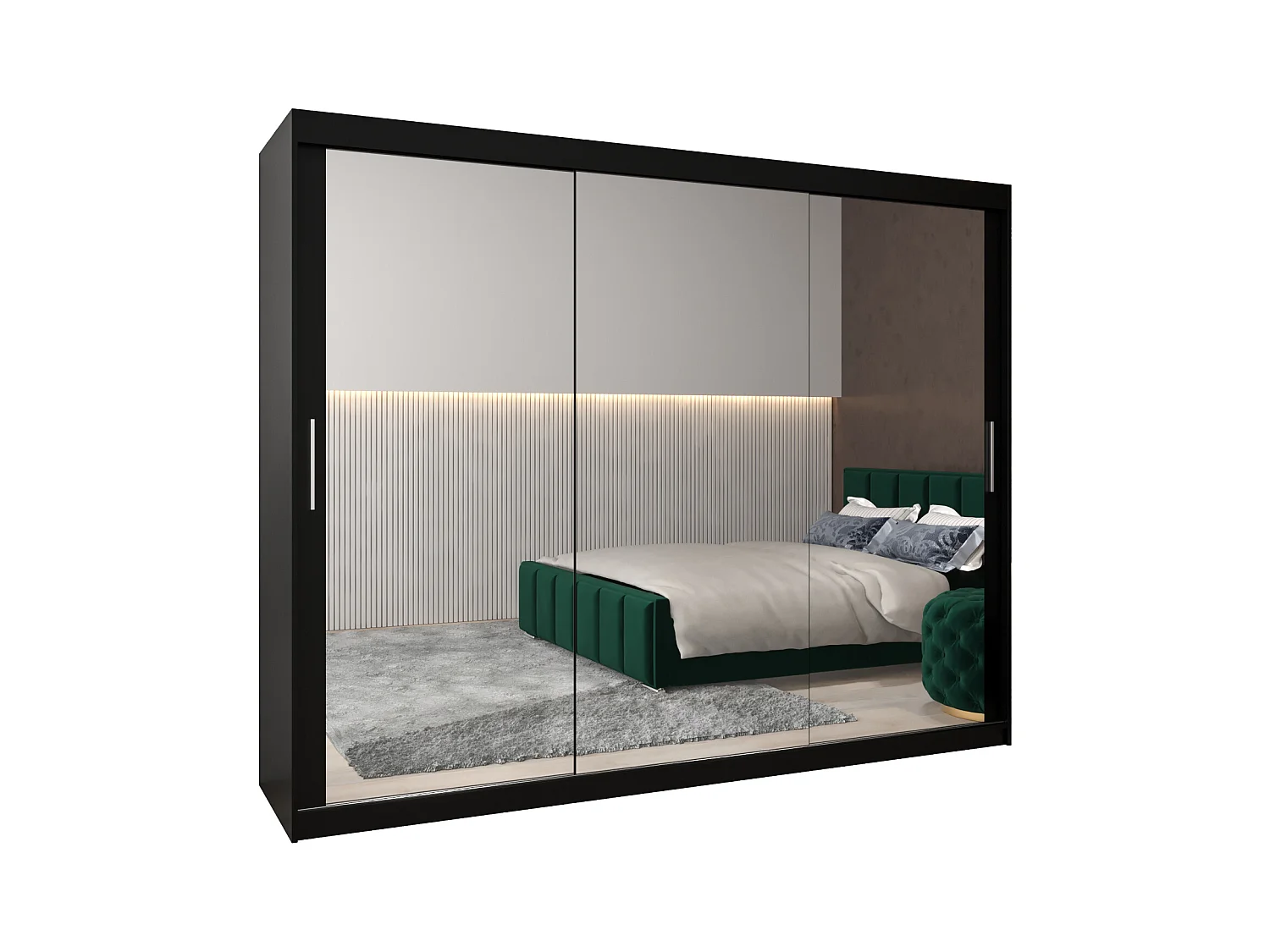 Schwebetürenschrank Tokyo 3 200/250/62 2-Türig (Schwarz)