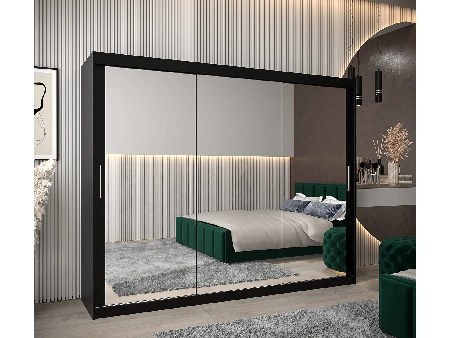 Armoire Tokyo 3 À Portes Coulissantes 200/250/62 3 Portes (Noir/Noir)