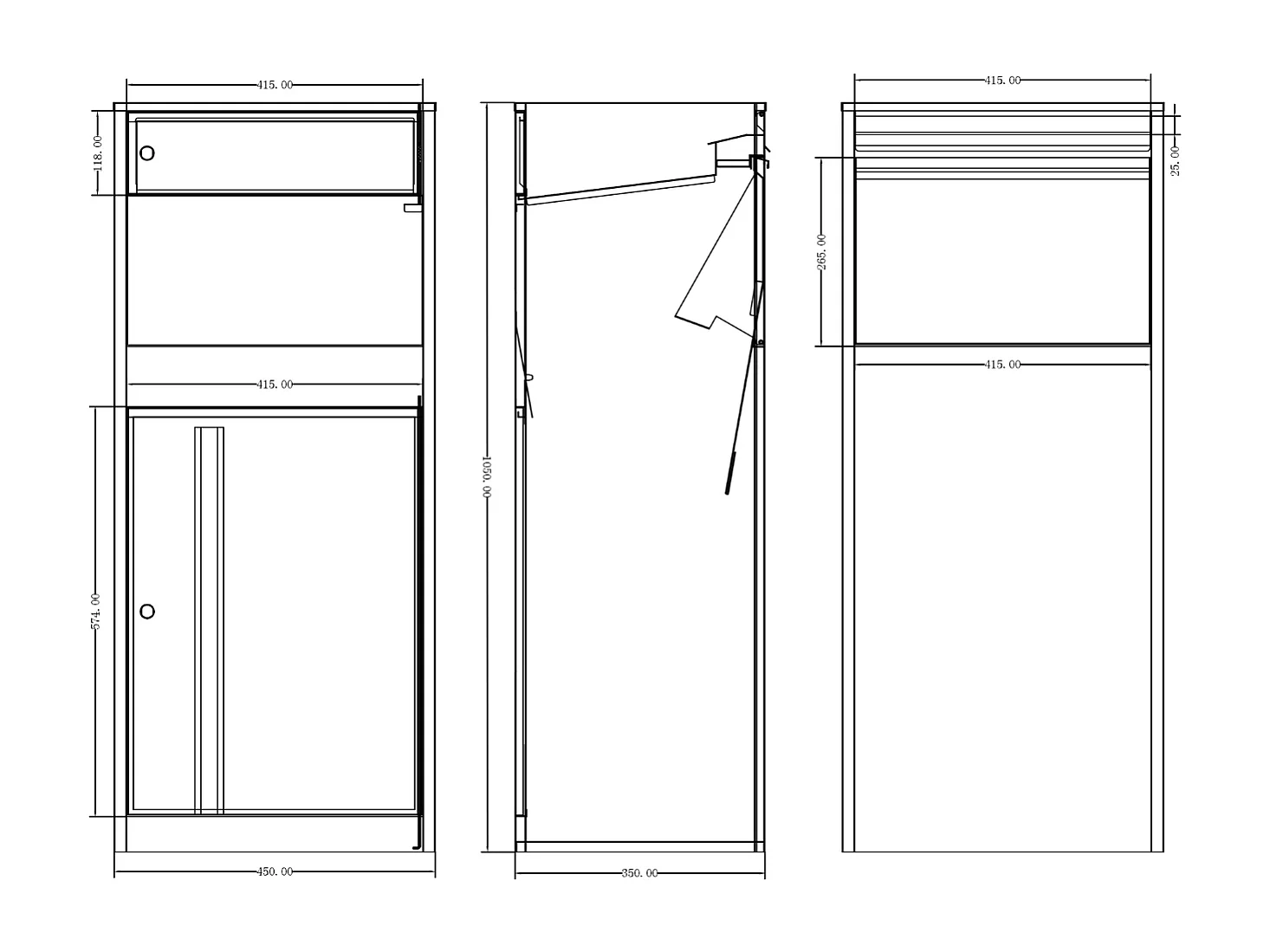 Antracit pakkeboks - L45 x B35 x H105 cm - COLIBRI